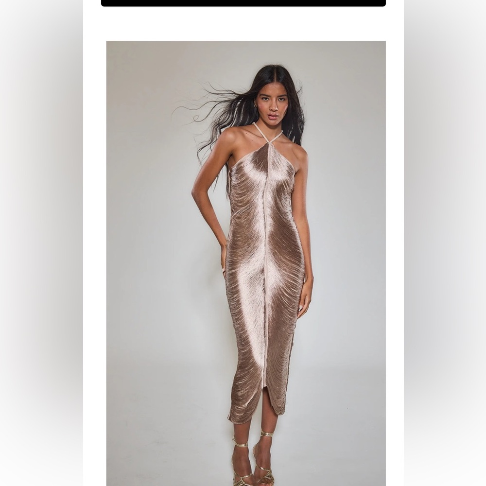 Rare London Gold Fringe Detail Halter Dress